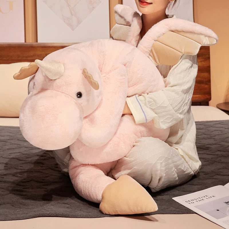 1pc 70-150cm Giant White Dragon Plush Toy With Unicorn Horn Flying Wings Dragons Dinos Hug Throw Pillow Dinos Nap Sleeping Gift