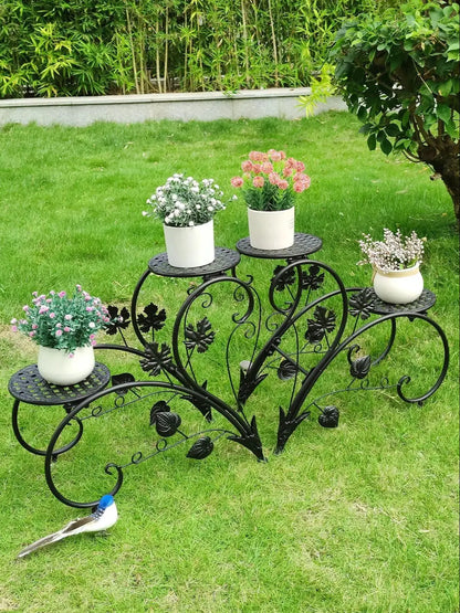 2PCS Rustproof Metal Plant Stand 4 Potted Flower Display Rack Shelf for Garden Balcony Office White and Black