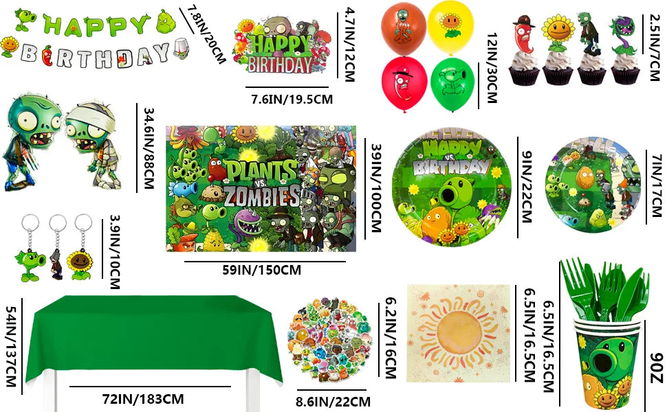 Plants vs Zombies Party Supplies,169pcs Plants vs Play Game Zombies Party Kit-Balloons Banner Backdrop Stickers Plates Cups etc