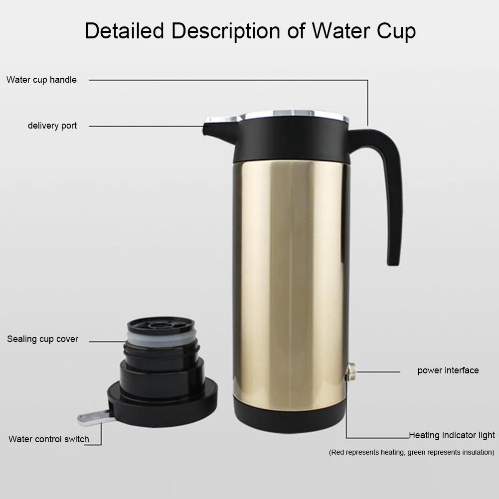 1200 ML Car Hot Kettle Portable Water Heater Leak-Proof Design 12/24 V Travel Electric Kettle Fast Boiling for Coffee Tea Drinks