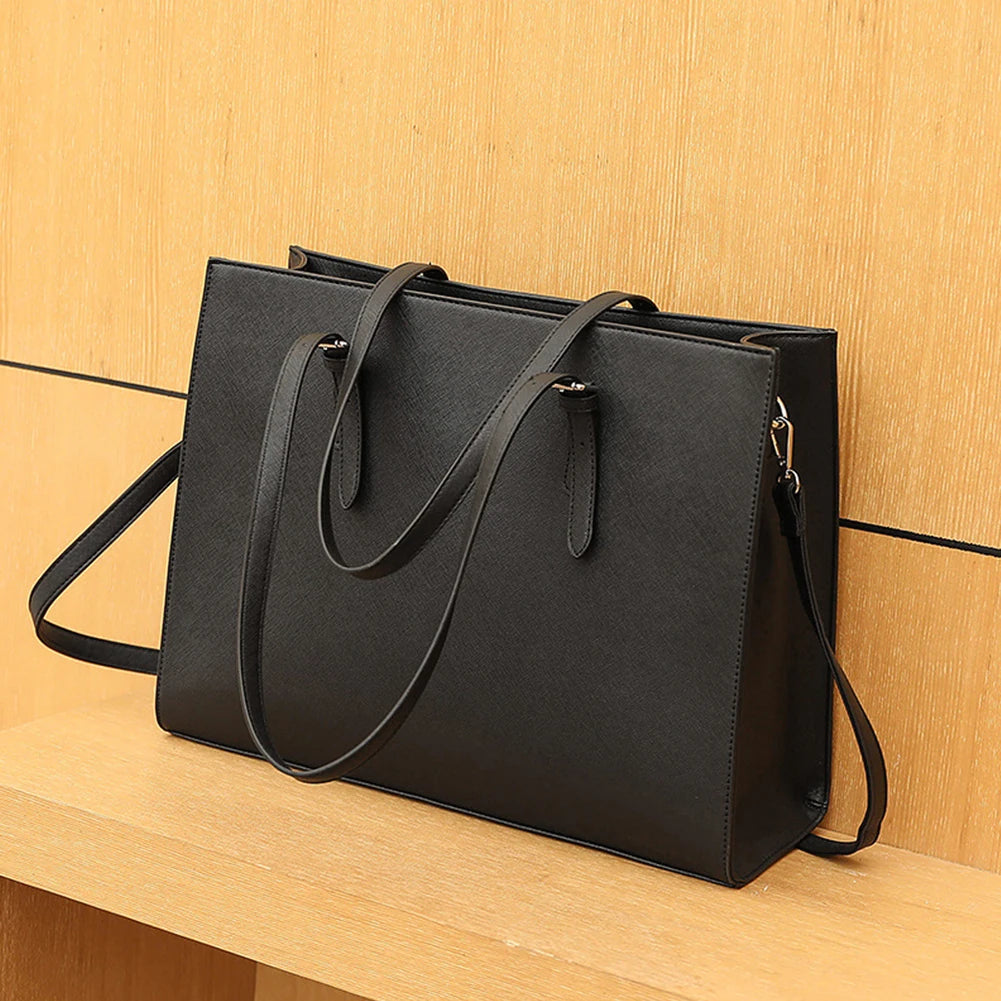 15.6 Inch Large Capacity Waterproof PU Leather Business Office Bag for Women Travel Laptop Handbag