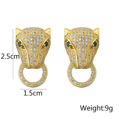 NEWBUY 2024 New Fashion Gold Color Stainless Steel Wedding Jewelry Luxury AAA CZ Zircon Leopard Earrings For Elegant Women Gift