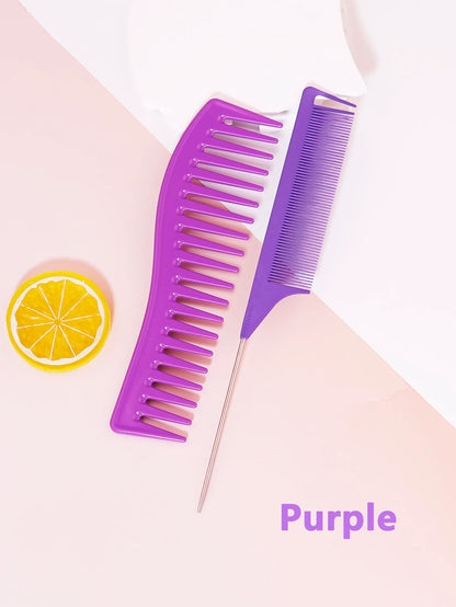 2pcs/set anti-static wide toothed comb stainless steel needle pointed tail comb hair styling tool set Special for real hair wigs