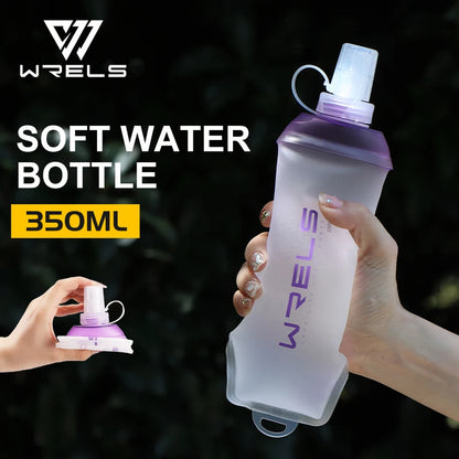 WRELS Outdoor Sport Water Bottle Camping Running Bicycle Soft Folding TPU Soft Flask Water Bag Large Diameter Light BPA Free