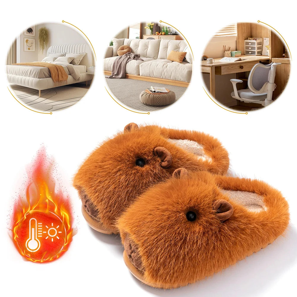 Plush Capybara Winter Slippers Shoes Women Men House Shoes Comfortable Furry Fluffy Slippers Indoor Lady Flat Sandals Slides