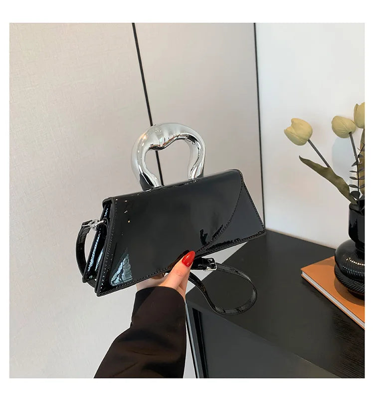 Shiny Leather Handbag And Purse Solid Color Designer Bags For Women Luxury Style Fashion Female Hand Bag High Quality Clutches