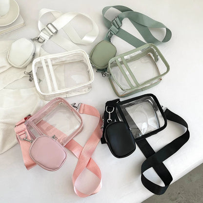 Transparent PVC Ladies Handbags Stadium Approved Small Clear Phone Bag Fashion Casual Waterproof Adjustable Strap with Small Bag