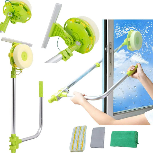 Window Squeegee Cleaner, Glass Dust High-Rise Window Cleaning Brush, Telescopic Pole, 2 in 1 Sponge Squeegee Equipment