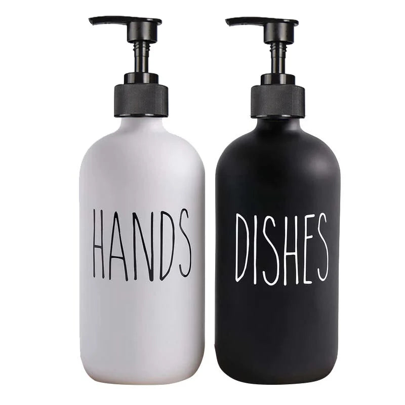 500ml Black Dish Soap Dispenser Set with Plastic Pump Refillable Liquid shampoo Dispenser for Farmhouse Decor Kitchen Accessory