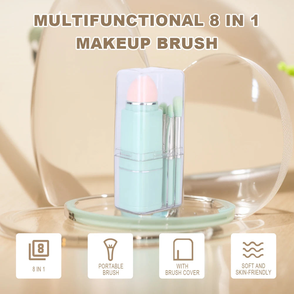 8Pcs Travel Makeup Brushes Set Powder Blush Concealer Brush Portable Nose Contour Brush Soft Bristles with Case for Women Makeup