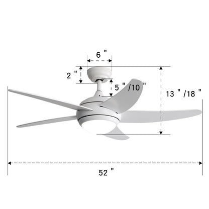 52 Inch White Ceiling Fan with LED Light Kit, 5 Blades and Remote Control