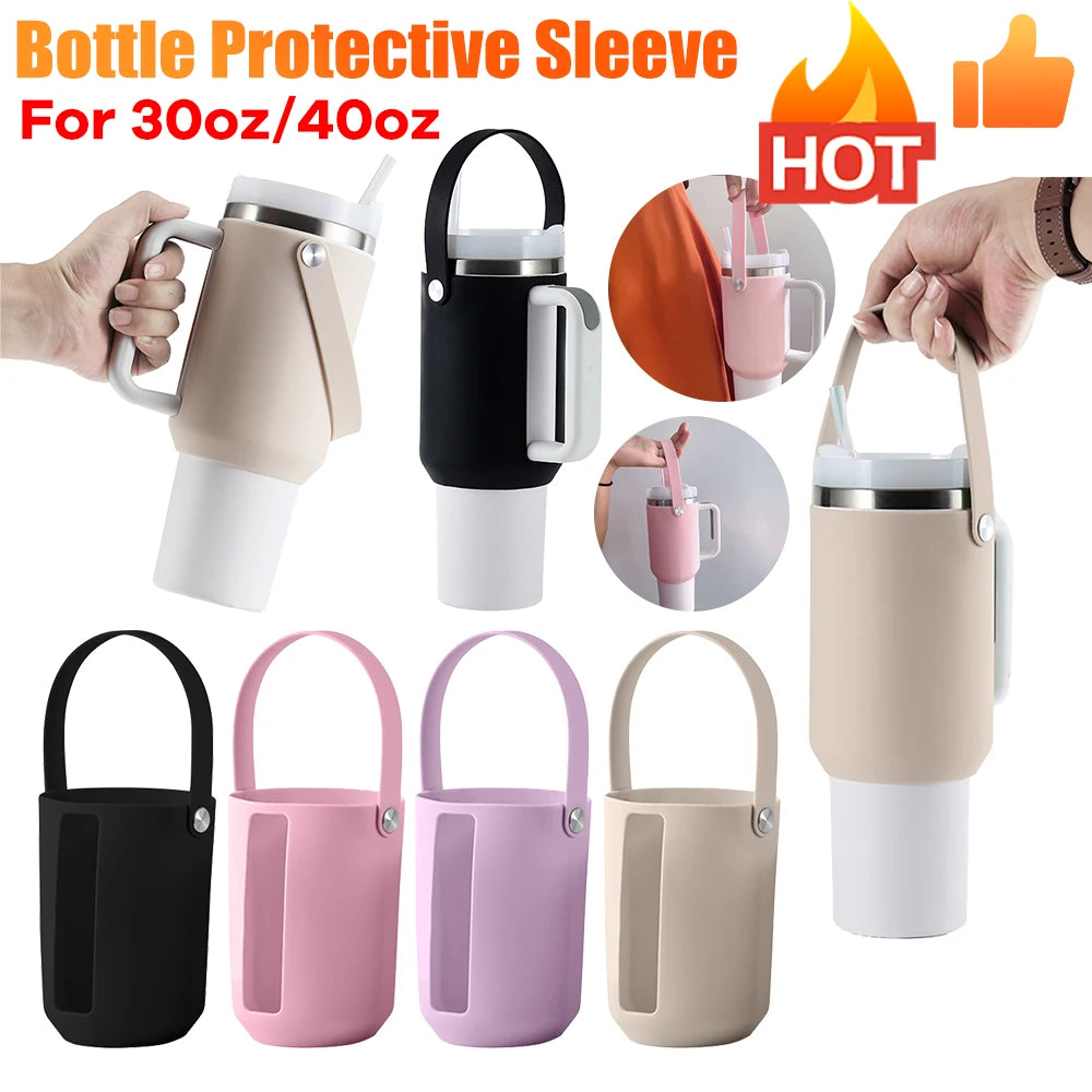 Portable Water Bottle Protective Sleeve Silicone Water Bottle Holder Bag  Bottle Carrier Sleeve with Handle for Stanley 40oz Cup