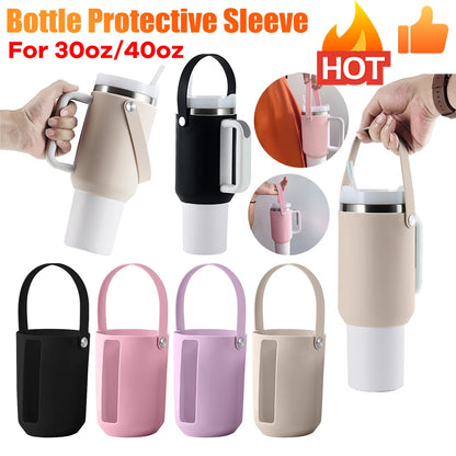 Portable Water Bottle Protective Sleeve Silicone Water Bottle Holder Bag  Bottle Carrier Sleeve with Handle for Stanley 40oz Cup