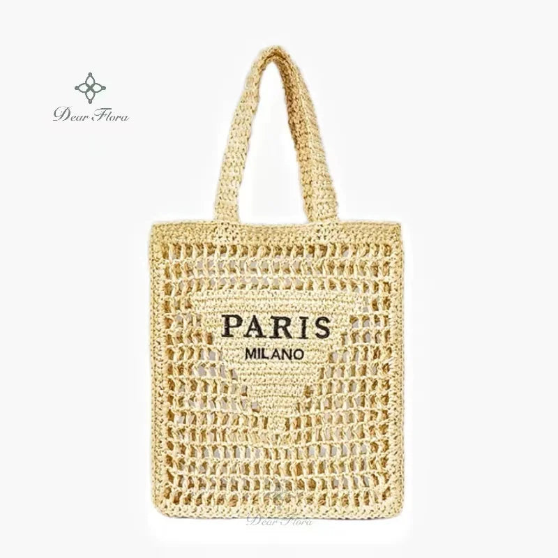 Women Summer Beach Vacation Fashion Straw Knitting Shoulder Bag Hollow Out Handwoven Handbag Portable Large Capacity Casual Tote