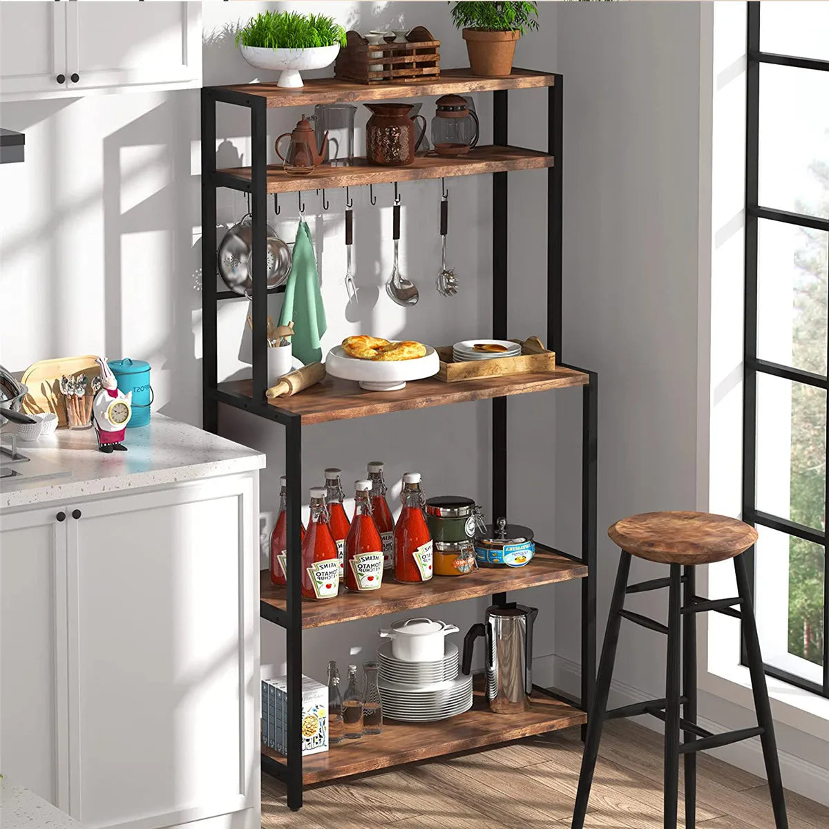 1PCS 5-Tier Kitchen Bakers Rack Utility Storage Cabinet Floor Standing Microwave Oven Stand Shelves Pantry Spice Rack