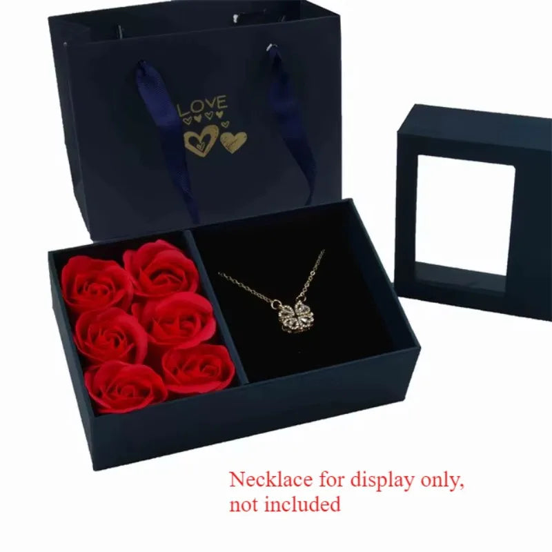 Window Opening Jewelry Box Romantic 6 Rose Pendants Ring Bracelet Valentine's Day Eternal Flower Jewelry Gift Packaging Box Bag