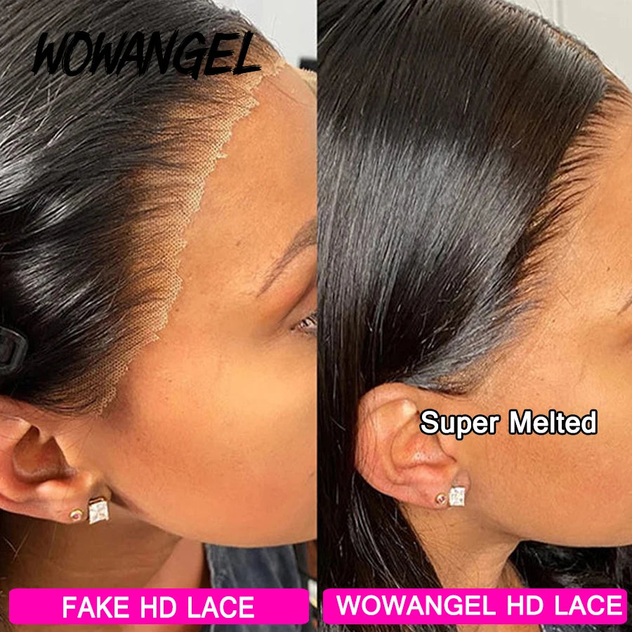 Wow Angel Skinlike Glueless Wigs 13x6 HD Lace Front Wigs Melt Skins 250% Straight Hair Pre Plucked Human Hair Wigs For Woman