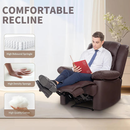 Recliner Armchair Padded Seat Single Sofa Lounge Seating Adjustable Reclining PU Couch Chair for Living Room Bedroom Home Theate