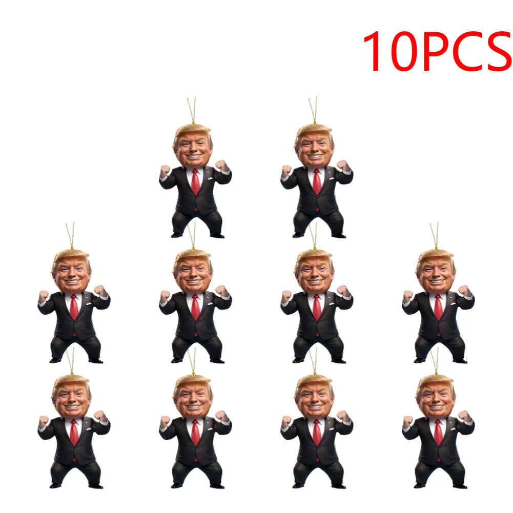 10PCS Cartoon Trumps Pendant Crossborder Acrylic Flat Car Interior Pendant Keychain Pendant Car Rearview Mirror Backpack Keyring