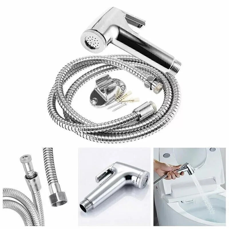 Bidet Douche Toilet Spray Shattaf Shower Head Hose Sprayer Kit Hand Silver