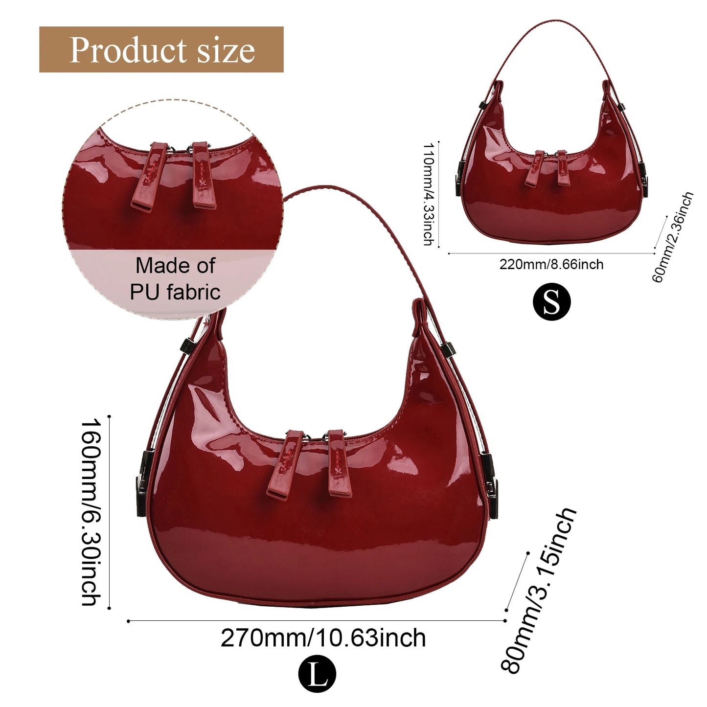 Retro Red Bag for Women Girls Half Moon Bag Small Hobo Shoulder Bags PU Leather Mini Tote Handbag Luxury Ladies Clutch Purses