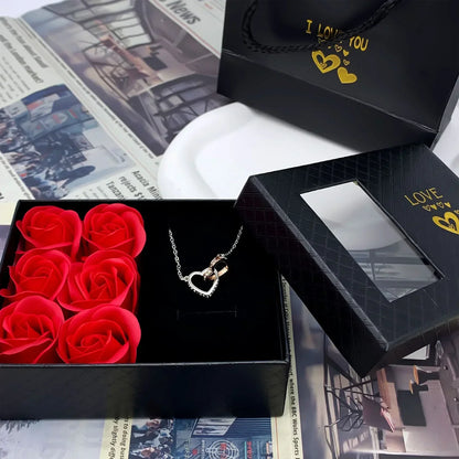 Window Opening Jewelry Box Romantic 6 Rose Pendants Ring Bracelet Valentine's Day Eternal Flower Jewelry Gift Packaging Box Bag