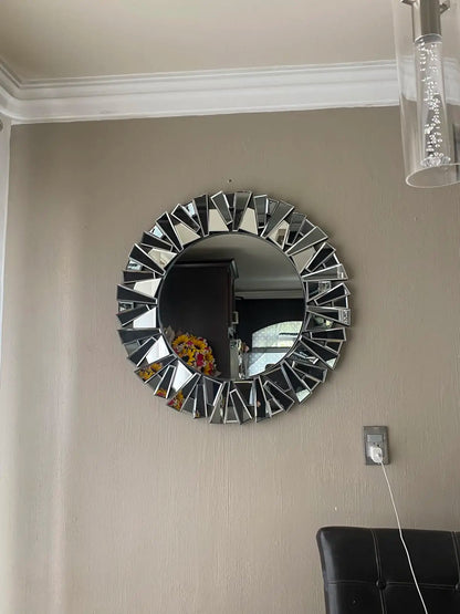 Unique Sunburst Decorative Wall Mirror Round 800MM Silver Beveled Glass Accent Mirrors Bathroom