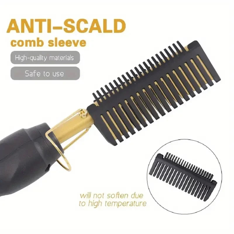 Multi Functional Electric Copper Comb Straightener, Dual-purpose for Comb, Perm Stick, Curly and Straight Hair Hair brush woman