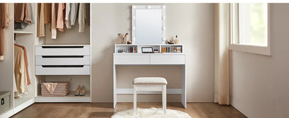 VASAGLE Dressing Table, LED Lights with Adjustable Brightness, Vanity Table with Mirror, 2 Drawers and 3 Compartments