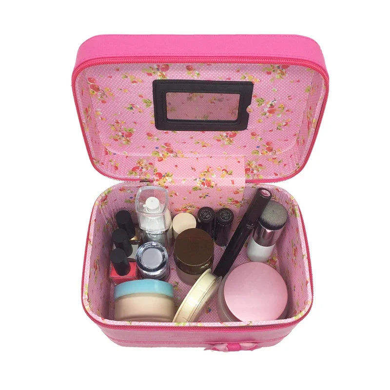 Cute Bow Storage Case Girls Cosmetic Box Large Capacity Home Desktop Organization Women Makeup Brush Cosmetic Tool Portable Kit