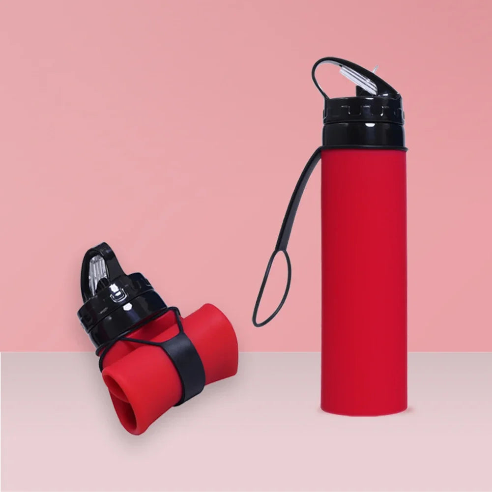 600ml Portable Water Cup Lightweight Silicone Sports Bottle Reusable Foldable Detachable with Suction Tubes Outdoor Accessories