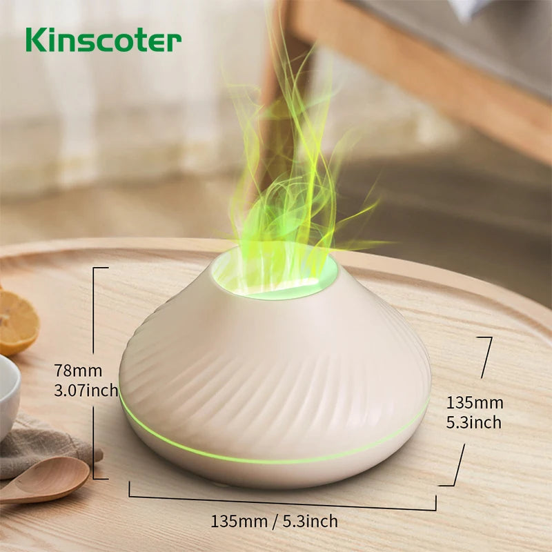 Volcanic Aromatherapy Humidifier 130ml USB Portable Essential Oils Diffuser with Color Flame Night Light for Home Bedroom Office