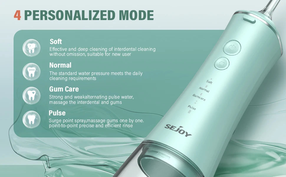 Sejoy Water Dental Flosser Portable Teeth Picks 6 Jets 4 Modes Cordless Oral Irrigator Rechargeable IPX7 Teeth Cleaner