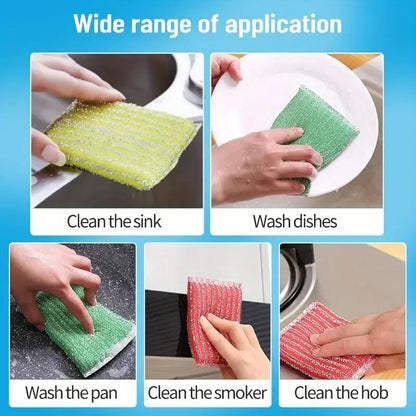 10/50pcs Steel Wire Sponge Wipe Non-stick Oil Brush Double Sided Cleaning Cloth Kitchen Dishcloth Scouring Pad Rag Cleaning Tool