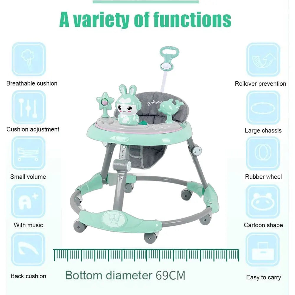 6-18 Months Stroller Adjustable Baby Walker Folding Feeding Tray Music Lights UK