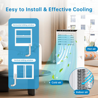 4-In-1 Portable Air Conditioner With Follow Me Function, 7000BTU Dehumidifier, Ventilation, 24 Hour Timer,Sleep Mode&Window Kit