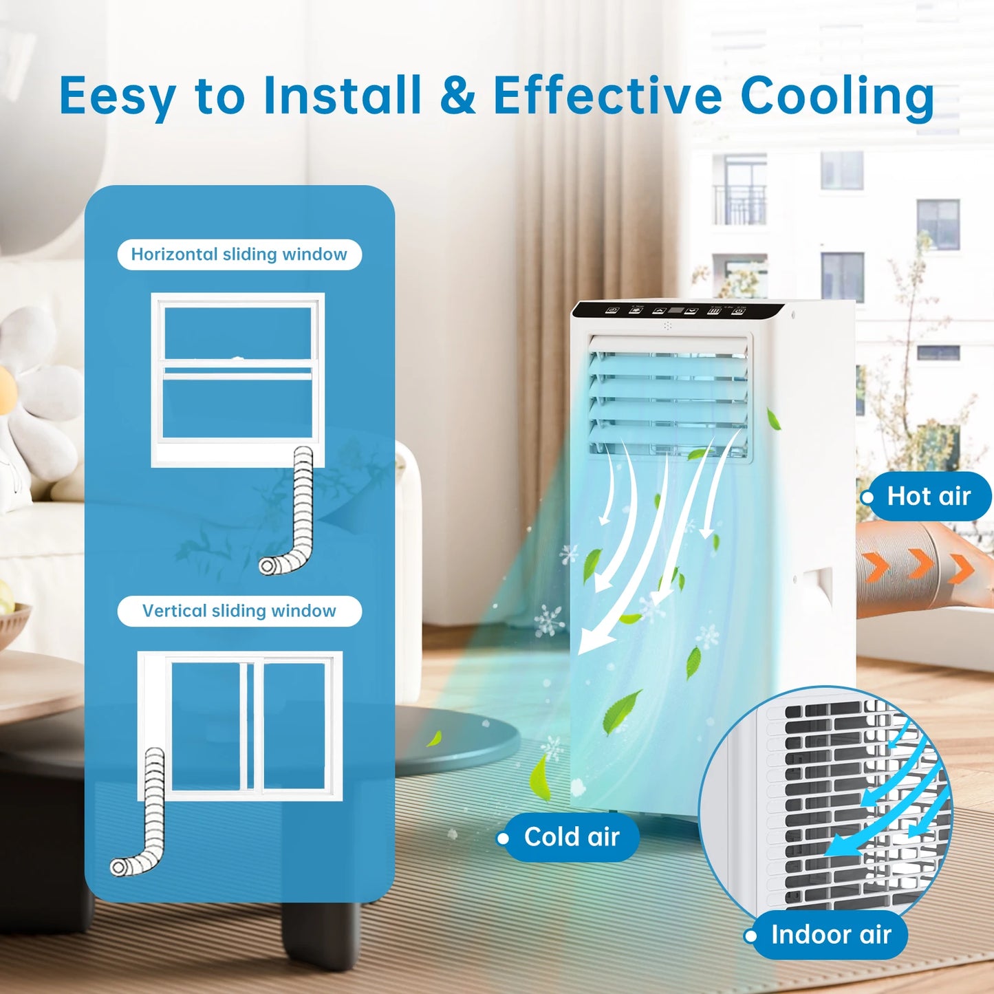 4-In-1 Portable Air Conditioner With Follow Me Function, 9000BTU Dehumidifier, Ventilation, 24 Hour Timer,Sleep Mode&Window Kit