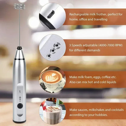 USB Electrical Milk Frothers Electric Handheld Blender with Mini Coffee Maker Whisk Mixer for Coffee Cappuccino Cream Foamer