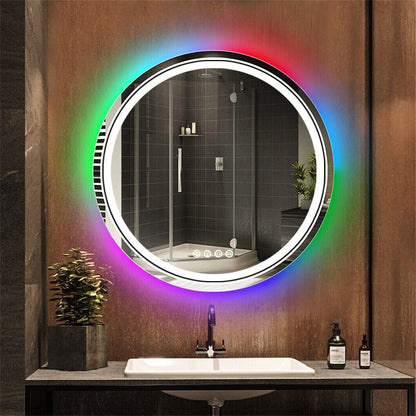 Round LED Bathroom Mirror, Backlit and Front Lit, Wall Mounted Vanity Mirror, Dimming and Demister, 60 cm, 80cm