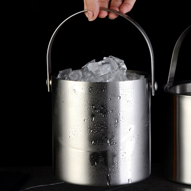 304 3L Stainless Steel Ice Bucket Portable Double Wall Insulated with Lid Hotel Wine Champagne Beverage Beer Tools