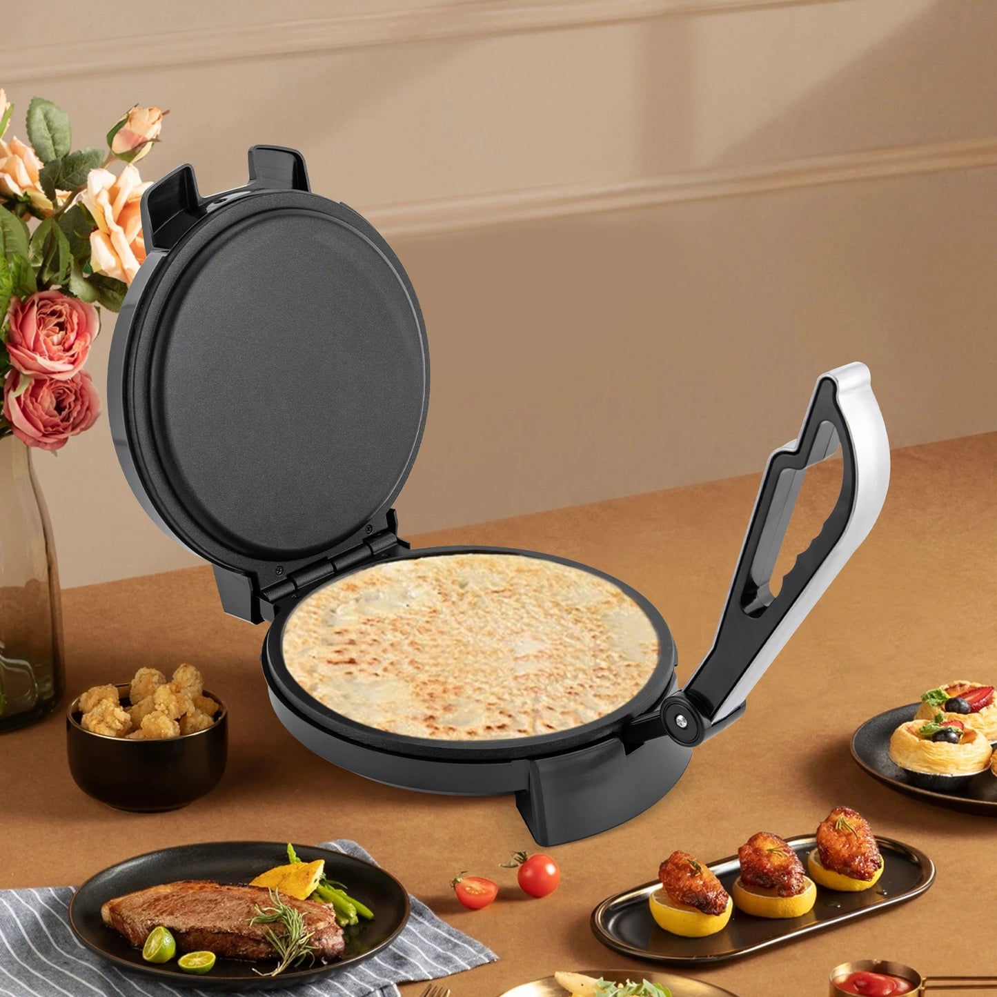 Electric Chapati Roti Maker 1200 W Electric Chapati Maker Naan Roti Press Machine Tortilla Maker for Pancakes