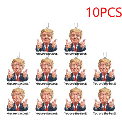 10PCS Cartoon Trumps Pendant Crossborder Acrylic Flat Car Interior Pendant Keychain Pendant Car Rearview Mirror Backpack Keyring