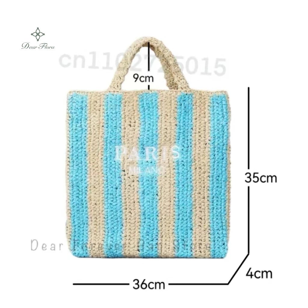 Women Summer Beach Vacation Fashion Straw Knitting Shoulder Bag Hollow Out Handwoven Handbag Portable Large Capacity Casual Tote