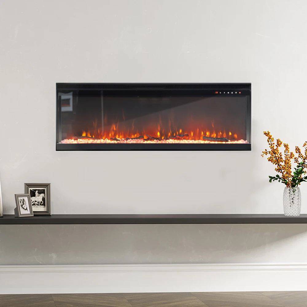 KOMORE  Recessed/Freestanding 3-sided Tempered Glass Front Electric Fireplace, 12 Flame Colors, 1500W 40&50 Inch