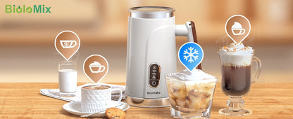 BioloMix Electric 4 in 1 Automatic Hot and Cold Milk Frother Warmer for Latte, Foam Maker, Hot Chocolates, Cappuccino