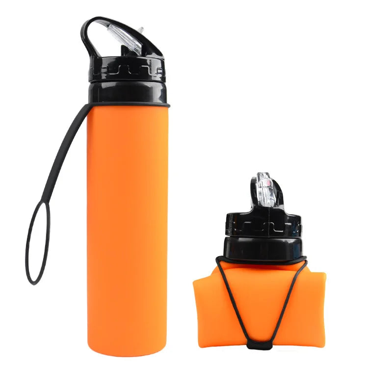 600ml Portable Water Cup Lightweight Silicone Sports Bottle Reusable Foldable Detachable with Suction Tubes Outdoor Accessories