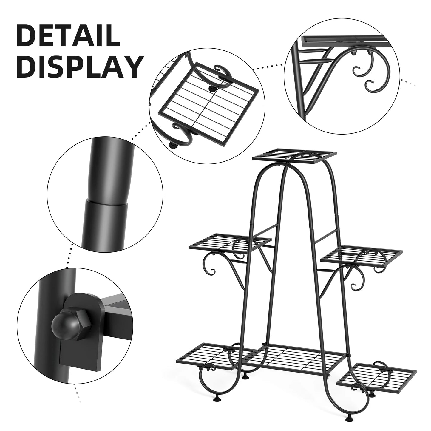 6 Tier Metal Plant Stand, Garden Patio Flower Rack, Step Design, Outdoor, Indoor, Wrought Iron