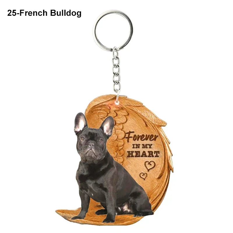 1 Piece 23 Style Dog Forever In My Heart  Angel Pendant Bag Key Chains Car Keychain Keyring  Pet Jewelry Gift For Women Girls