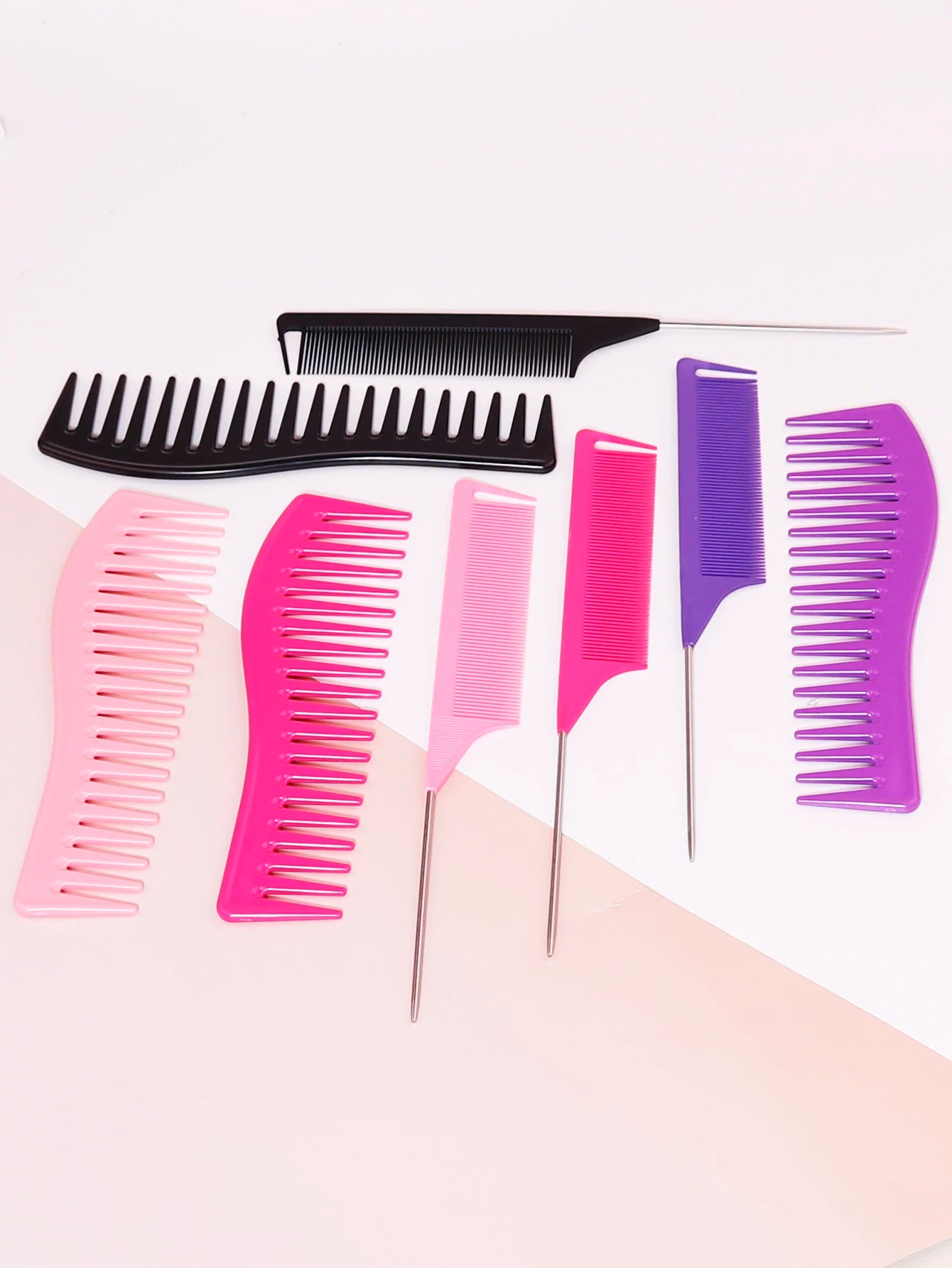 2pcs/set anti-static wide toothed comb stainless steel needle pointed tail comb hair styling tool set Special for real hair wigs