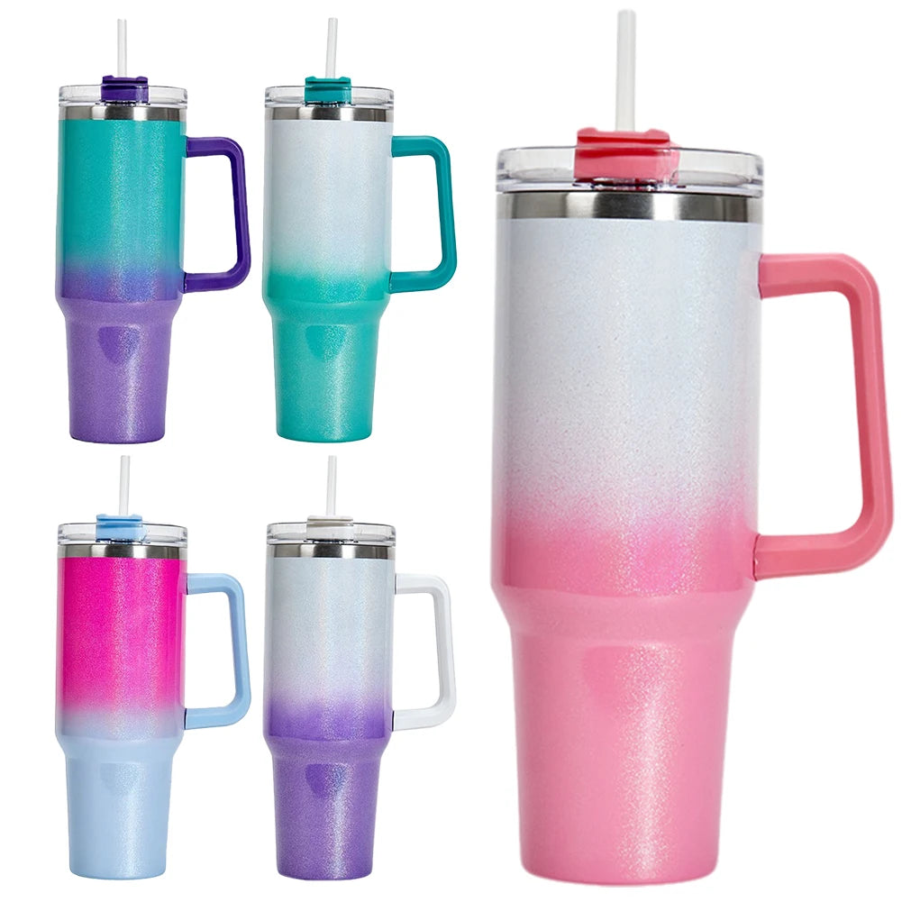 40oz Thermal Cup with Handle Straw Stainless Steel Keeps Cold and Heat Water Bottle Leak-proof Water Bottle Vacuum Thermos Cup